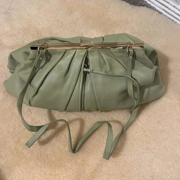 ZARA NEW LEATHER DOUBLE COMPARTMENT PLEATED CROSSBODY BAG green 6740/510 - Picture 1 of 6